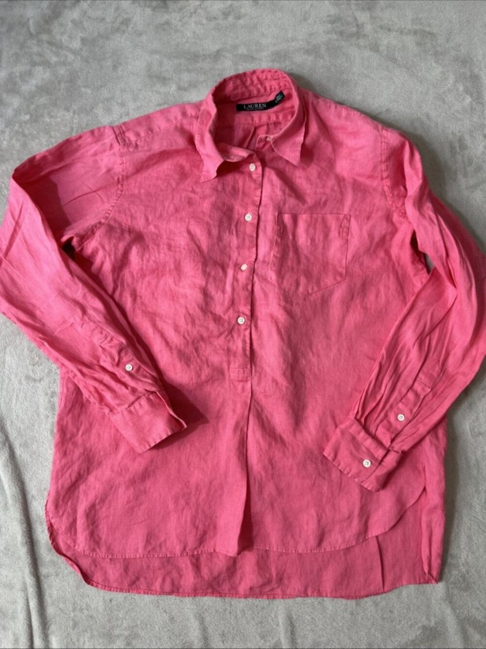 Lauren Ralph Lauren 100% linen button up shirt pink size M women’s